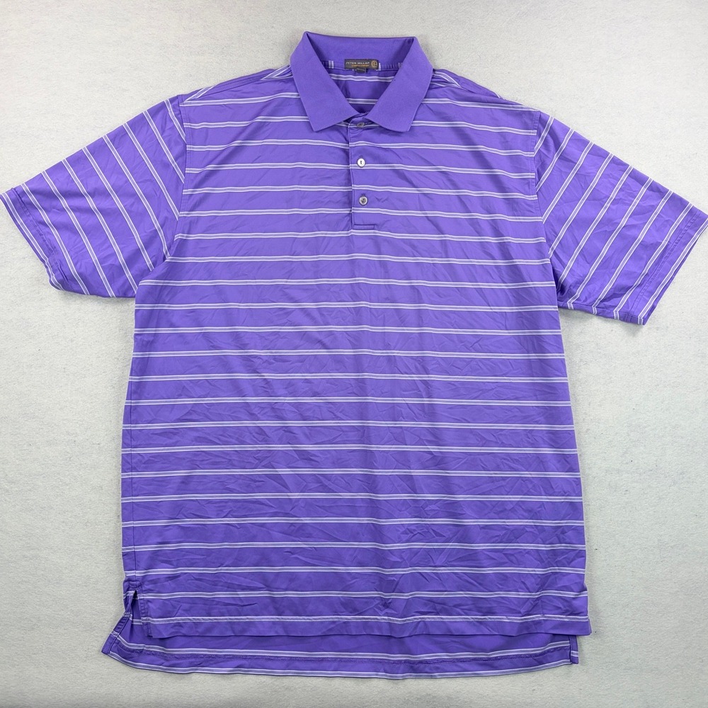 Peter Millar Summer Comfort Mens XL Purple Striped Short Sleeve Golf Polo Shirt
